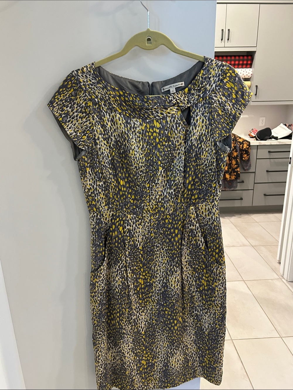 Nanette Lepore Yellow and Gray Abstract Cap-Sleeve Sheath Dress